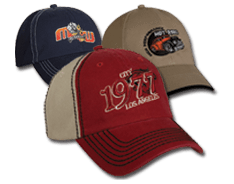 Group of embroidered baseball hats with accented features